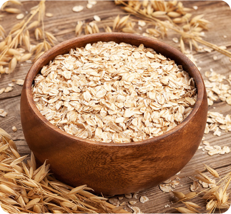 Wooden bowl of oats